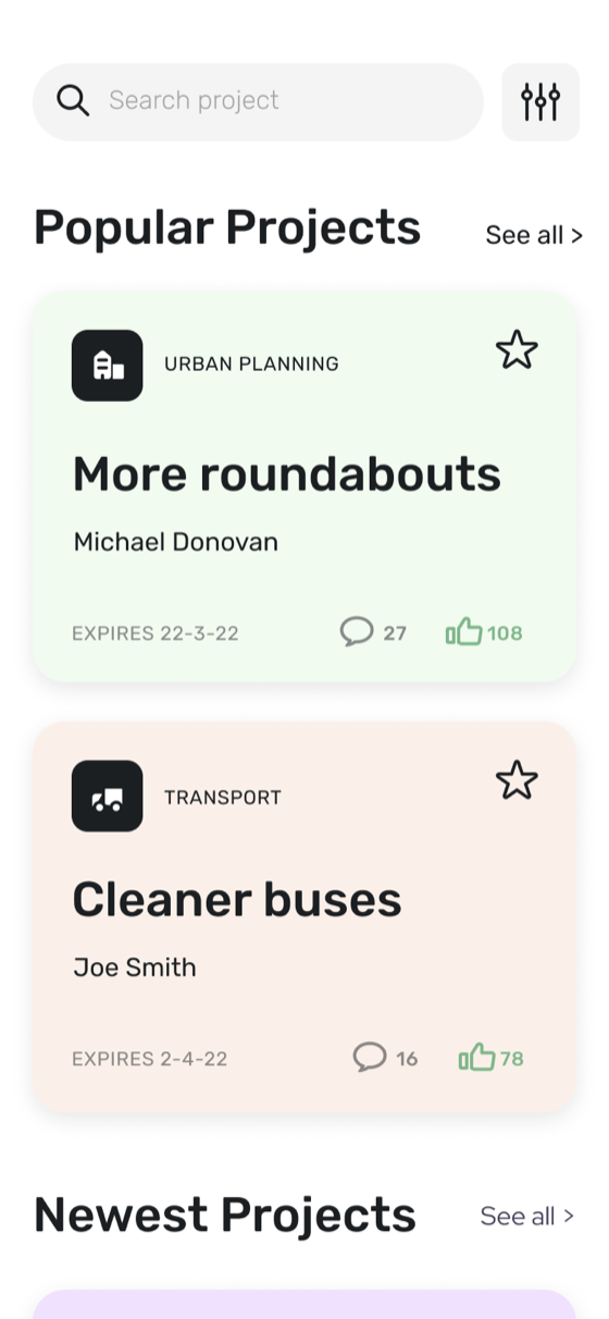 Modern homepage with pastel colour-coded project cards
