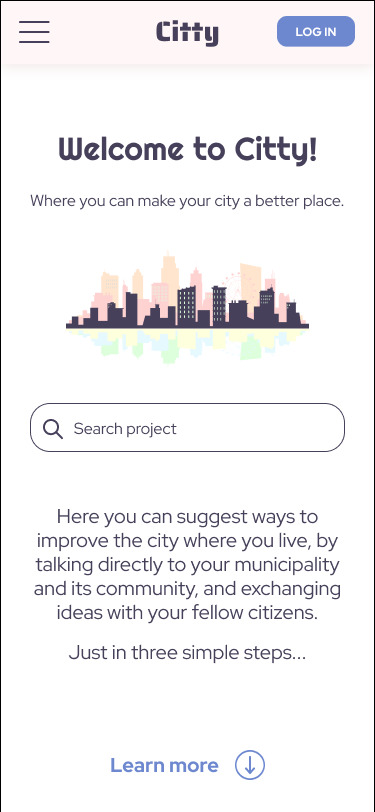 Mobile website homepage with search