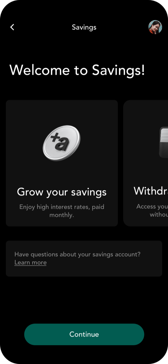 First step of the savings walkthrough