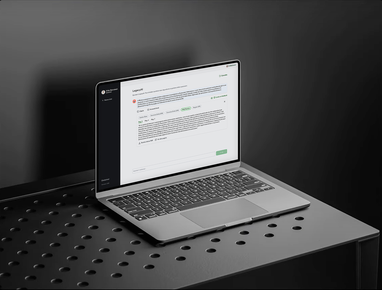 LegacyAI chat assistant on a laptop
