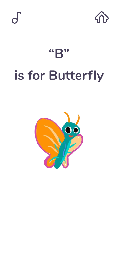 B is for Butterfly screen with a cartoon butterfly