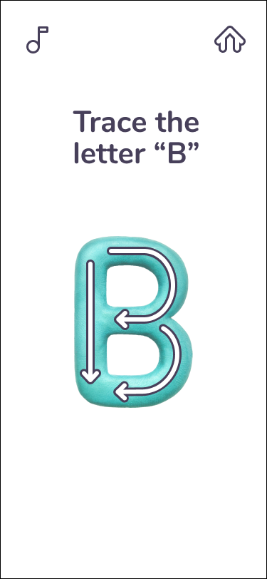 Trace the letter B screen with arrows guiding the stroke